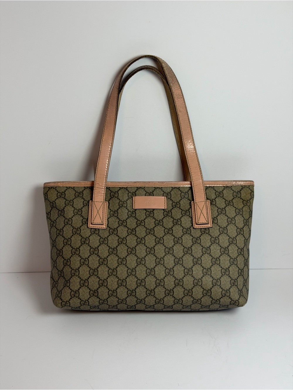Gucci GG Supreme Canvas Pink Leather Trim Tote Bag
